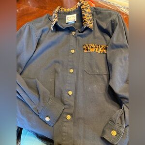 Black Jean Shirt with Leopard Print Accents